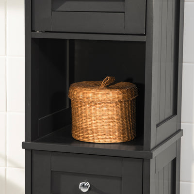 sebuyfr.comG236-DG Colonne Salle de Bain avec 2 Portes, 1 Tiroir et Niche Ouverte, pour Salle de Bain et WC, Rangement Optimisé – L32×P30×H170 cm, Gris Foncé