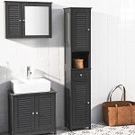 sebuyfr.comG236-DG Colonne Salle de Bain avec 2 Portes, 1 Tiroir et Niche Ouverte, pour Salle de Bain et WC, Rangement Optimisé – L32×P30×H170 cm, Gris Foncé