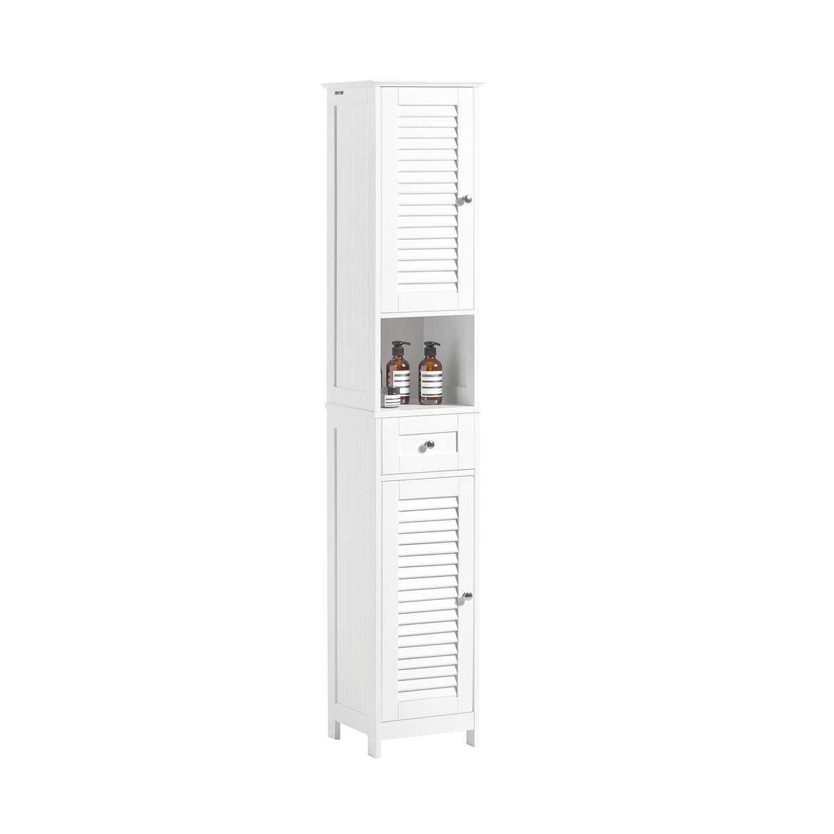 sebuyfr.comG236-W Colonne de Salle de Bain – 32 cm, 2 Portes Persiennes, Tiroir et Niche, Blanc