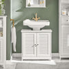 sebuyfr.comG237-II-W Meuble Sous Vasque 60 cm avec Porte à Lamelles – Étagère Réglable, Blanc