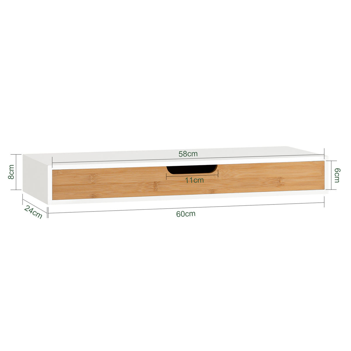 sebuyfr.comG93-WN Étagère Murale avec Tiroir - Étagère Flottante Moderne pour Entrée, Salon, Cuisine & Chambre - Blanc & Nature 60x24x8cm