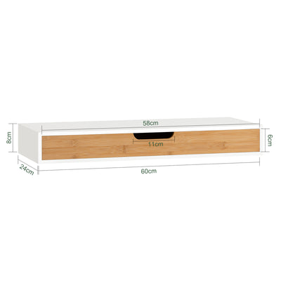 sebuyfr.comG93-WN Étagère Murale avec Tiroir - Étagère Flottante Moderne pour Entrée, Salon, Cuisine & Chambre - Blanc & Nature 60x24x8cm