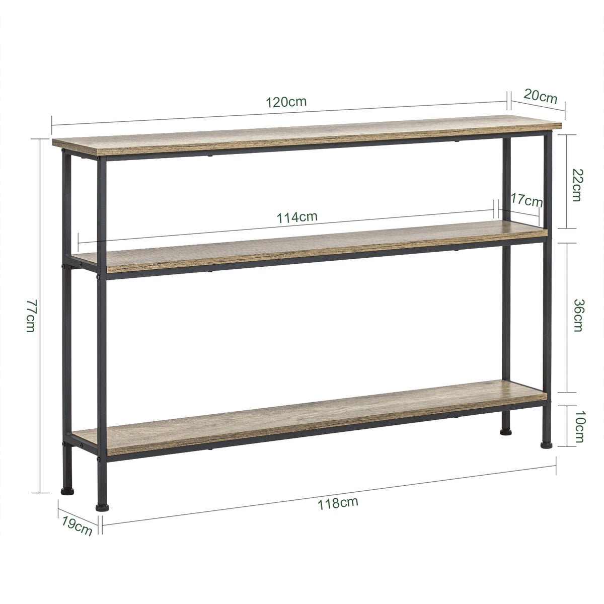SoBuy FSB49-PZ Table Console Meuble Entrée Couloir avec 3 Étagères de Rangement, Étagères arrière Canapé, Style Industriel pour Salon ou Hall - L120xP20xH77cm, Métal & Bois