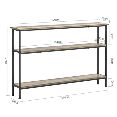 SoBuy FSB49-PZ Table Console Meuble Entrée Couloir avec 3 Étagères de Rangement, Étagères arrière Canapé, Style Industriel pour Salon ou Hall - L120xP20xH77cm, Métal & Bois
