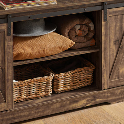 SoBuy FSB60-N Buffet Cuisine avec Porte de Grange Coulissante et 2 Étagères Réglables – L120×P40×H70 cm, Charge 50 kg, Panneaux E1, Naturel