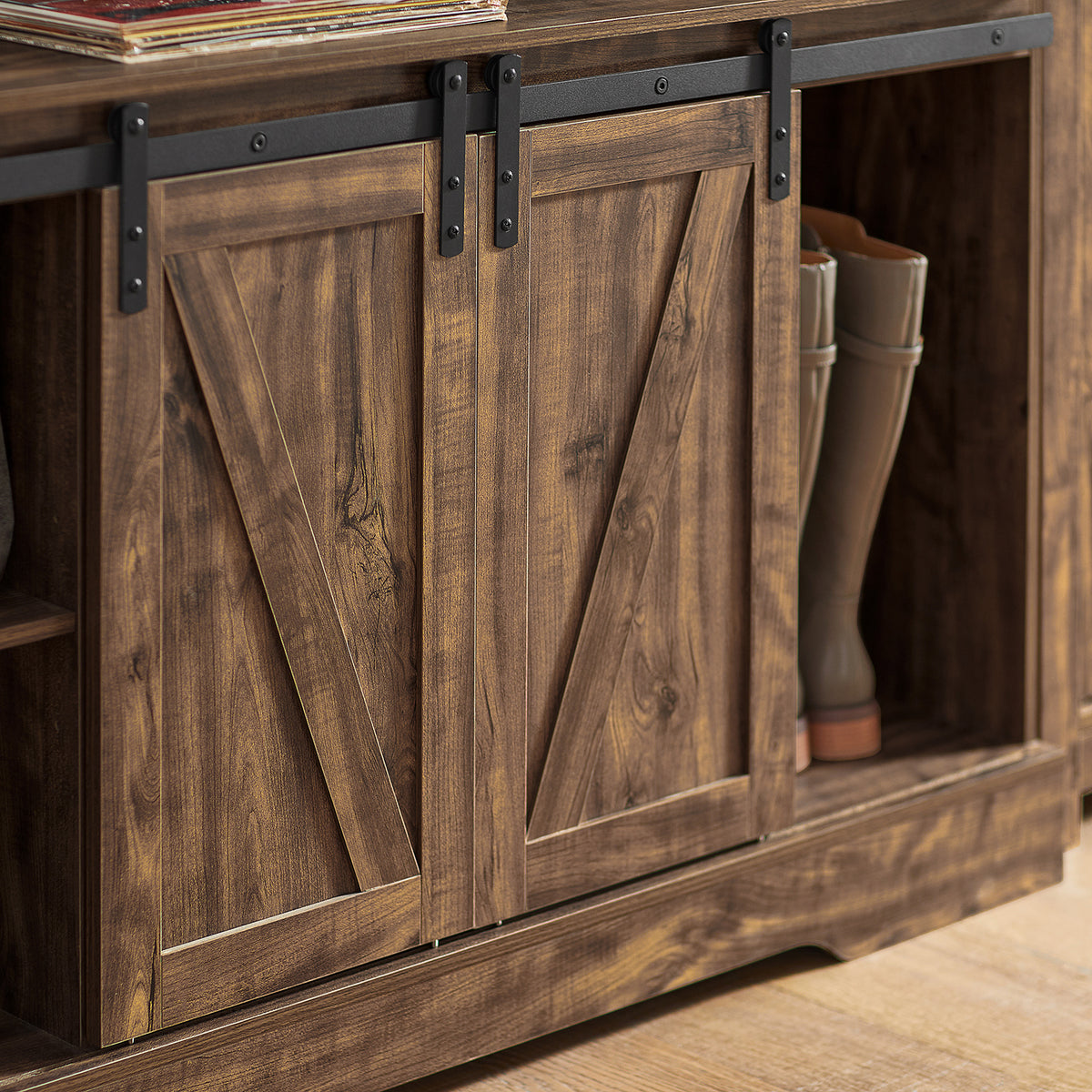 SoBuy FSB60-N Buffet Cuisine avec Porte de Grange Coulissante et 2 Étagères Réglables – L120×P40×H70 cm, Charge 50 kg, Panneaux E1, Naturel