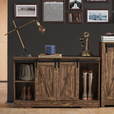 SoBuy FSB60-N Buffet Cuisine avec Porte de Grange Coulissante et 2 Étagères Réglables – L120×P40×H70 cm, Charge 50 kg, Panneaux E1, Naturel