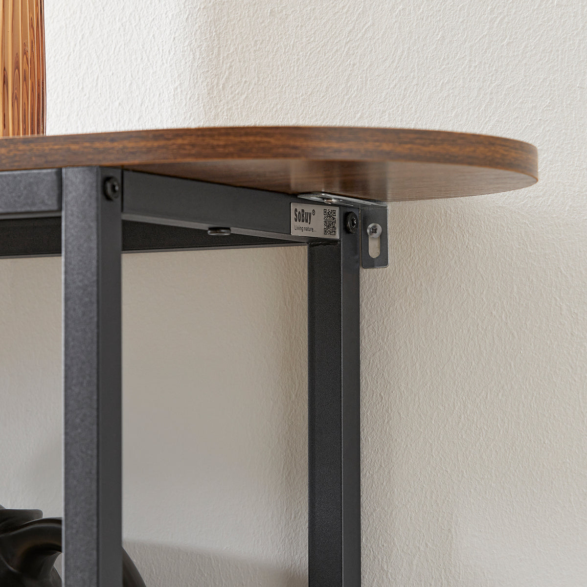 SoBuy FSB67-WS Table d’Appoint avec 2 Compartiments, Style Industriel, Design Fonctionnel, Usage Quotidien, Format Pratique – L110×P25×H86 cm, Noyer et Noir