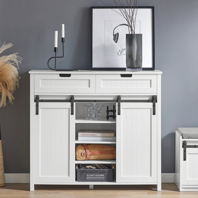 SoBuy FSB74-W Meuble d’Entrée avec Rangement Chaussures Intégré – 2 Portes Coulissantes et 2 Tiroirs – Entrée Organisée – 104x35x93 cm Blanc