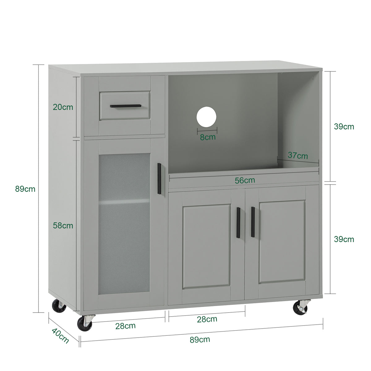 SoBuy FSB78-HG Desserte Cuisine avec Roulettes, Roues et Support Micro-Ondes, Mobile, pour Cuisine et Salle à Manger, Usage Quotidien – L88,5×P40×H89 cm, Gris