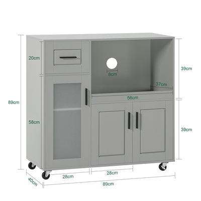 SoBuy FSB78-HG Desserte Cuisine avec Roulettes, Roues et Support Micro-Ondes, Mobile, pour Cuisine et Salle à Manger, Usage Quotidien – L88,5×P40×H89 cm, Gris