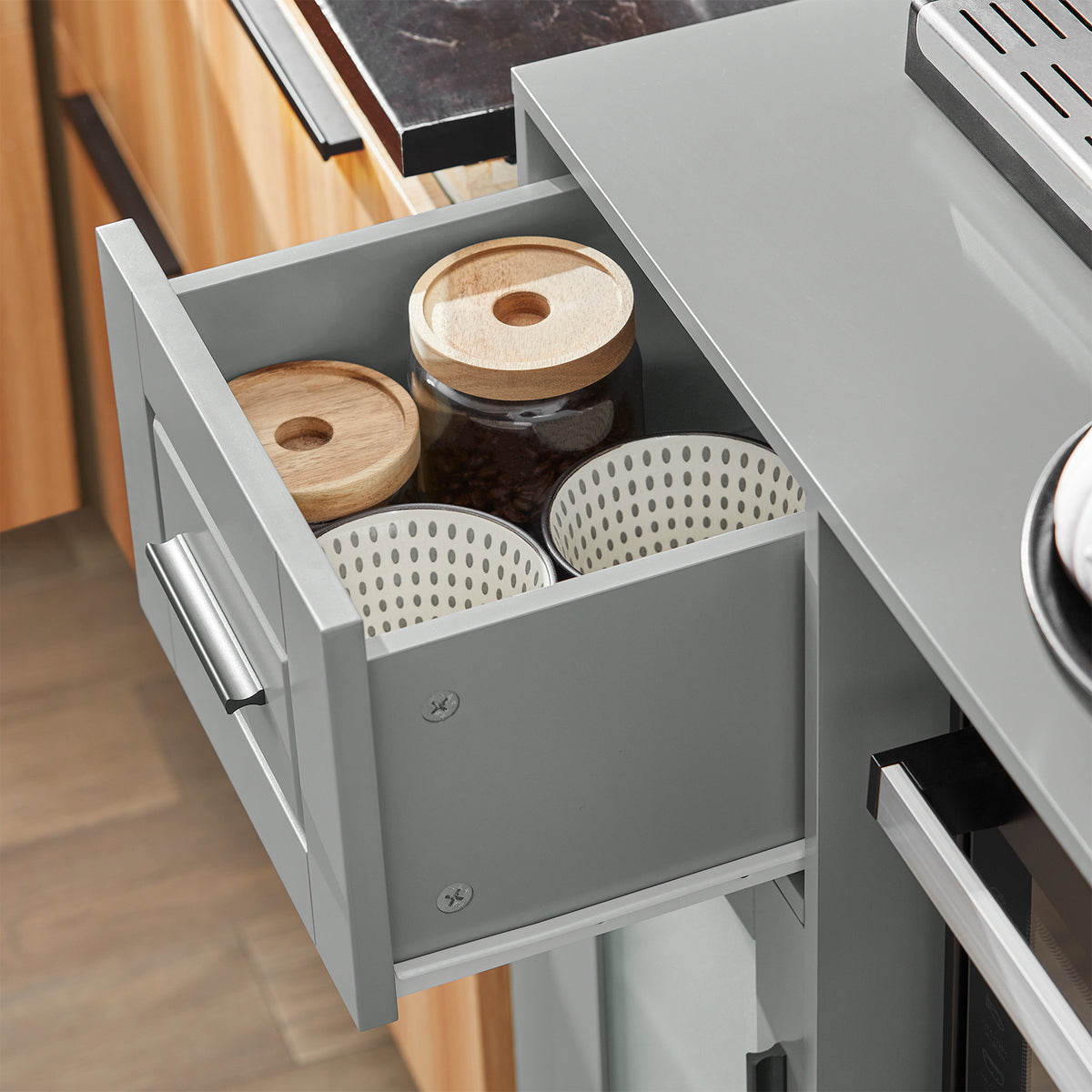 SoBuy FSB78-HG Desserte Cuisine avec Roulettes, Roues et Support Micro-Ondes, Mobile, pour Cuisine et Salle à Manger, Usage Quotidien – L88,5×P40×H89 cm, Gris