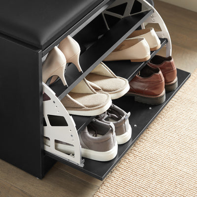 SoBuy FSR16-SCH Banc Armoire à Chaussures 1 abattant avec Coussin Meuble d’entrée Coffre Rangement pour Chaussures, N