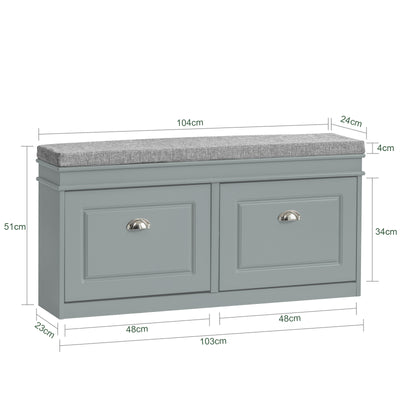 SoBuy FSR64-HG Banc à Chaussures 104 cm avec Coussin Déhoussable et 2 Abattants – Charge 150 kg – Bois FSC – Gris