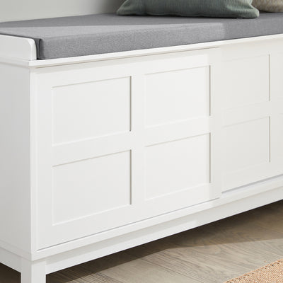 SoBuy FSR86-W Banc à Chaussures avec Coussin Rembourré et 2 Portes, Grande Capacité pour Entrée – 114x40x53 cm, Blanc
