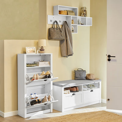 SoBuy FSR87-K-W Armoire à Chaussures 2 Abattants et Compartiment Ouvert – 60×24×110 cm, 50 kg, MDF E1, Blanc
