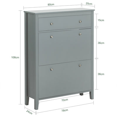 SoBuy FSR89-HG Armoire à Chaussures 2 Abattants avec Tiroir, Slim 25 cm, 12 Paires – 80x25x108 cm, Gris