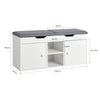 SoBuy FSR96-W Banc à Chaussures avec Coussin Rembourré, 2 Portes et 3 Étagères Réglables, Design Moderne, Compact – L100×P34×H47 cm, Charge 150 kg, Blanc