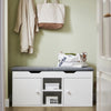 SoBuy FSR96-W Banc à Chaussures avec Coussin Rembourré, 2 Portes et 3 Étagères Réglables, Design Moderne, Compact – L100×P34×H47 cm, Charge 150 kg, Blanc