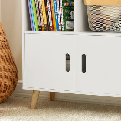 SoBuy KMB58-W Bibliothèque Enfant avec 2 Compartiments et 2 Portes, pour Chambre d’Enfant, Rangement Optimisé, Design Fonctionnel – L63×P30×H103 cm, Blanc