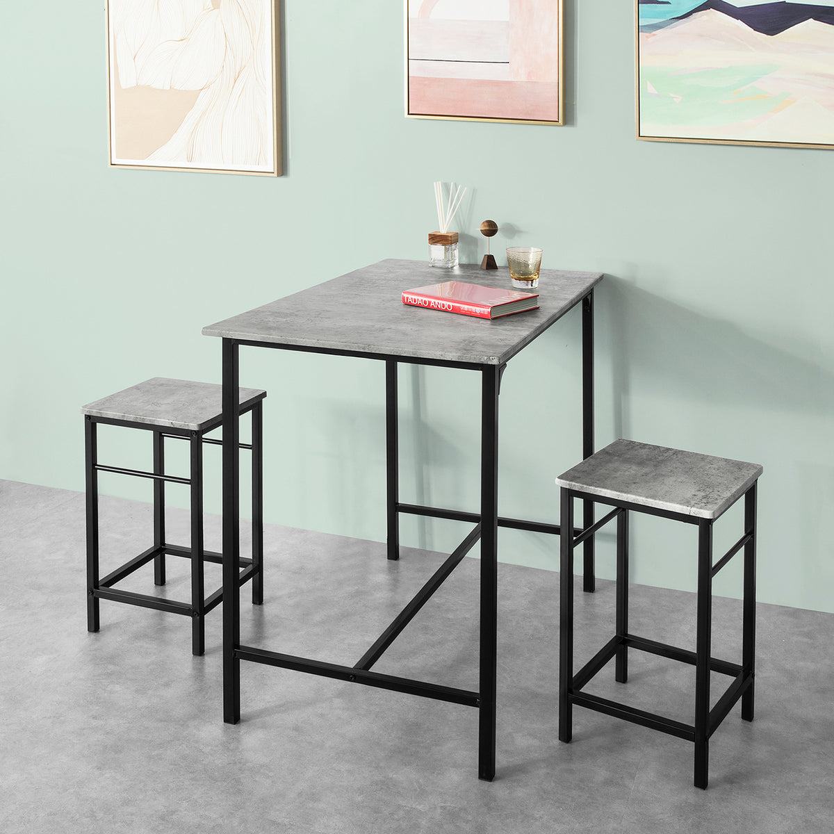SoBuy OGT11-HG Ensemble de table haute pour salle à manger avec 4 tabourets