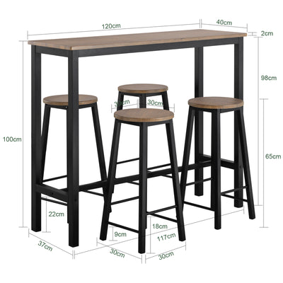 SoBuy OGT22-SCH Ensemble Table Haute et 4 Tabourets de Bar avec Repose-Pieds – L120×P40×H100 cm, Tabouret 150 kg, MDF + Acier Noir