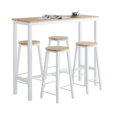 SoBuy OGT22-WN Ensemble Table de Bar + 4 Tabourets – Table Haute 120 cm, Repose-Pieds, Tabourets Rangeables, Blanc