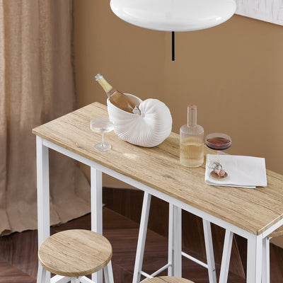 SoBuy OGT22-WN Ensemble Table de Bar + 4 Tabourets – Table Haute 120 cm, Repose-Pieds, Tabourets Rangeables, Blanc