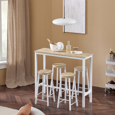 SoBuy OGT22-WN Ensemble Table de Bar + 4 Tabourets – Table Haute 120 cm, Repose-Pieds, Tabourets Rangeables, Blanc